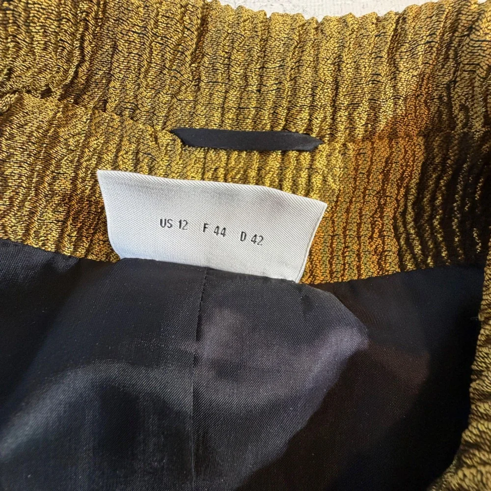Akris Punto Wool Blend Jacket Size 12 Gold Metallic Textured Hidden Button